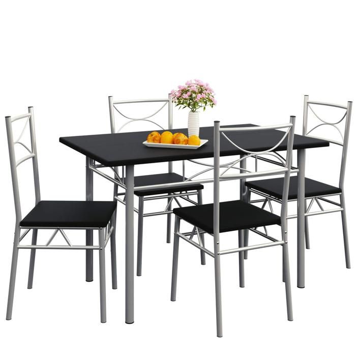 ensemble table à manger métal laqué noir - 5 pièces - 1 table - 4 chaises - cuisine salon